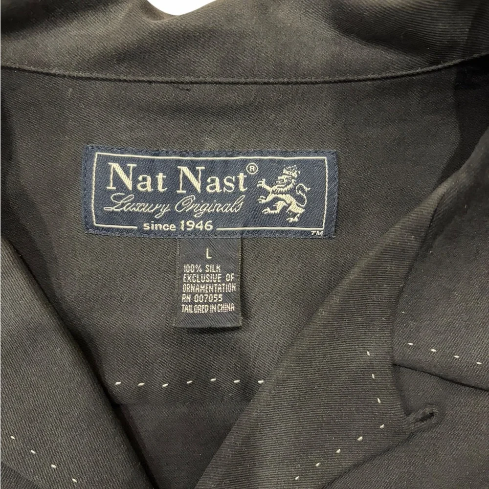 Nat Nast 100% Silk Las Vegas Map Embroidered Shirt Black Size L - Picture 3 of 6